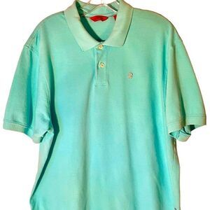 IZOD Mens Polo Shirt L Aqua Blue Cotton Vintage.